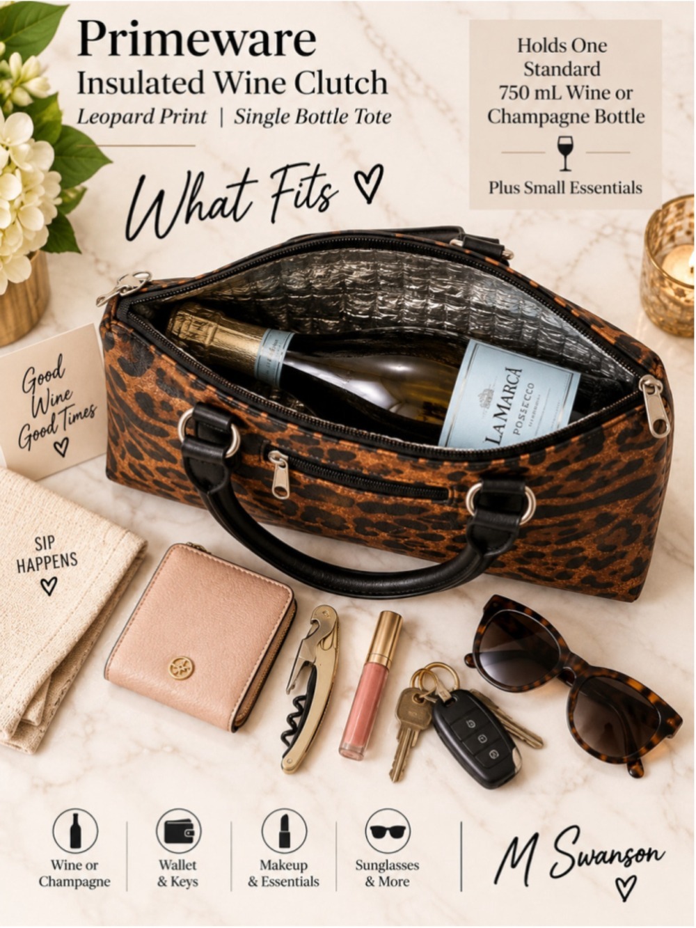 NEW Primeware Leopard Print Insulated Wine Clutch Single Bottle Tote NWOT - Picture 6 of 6